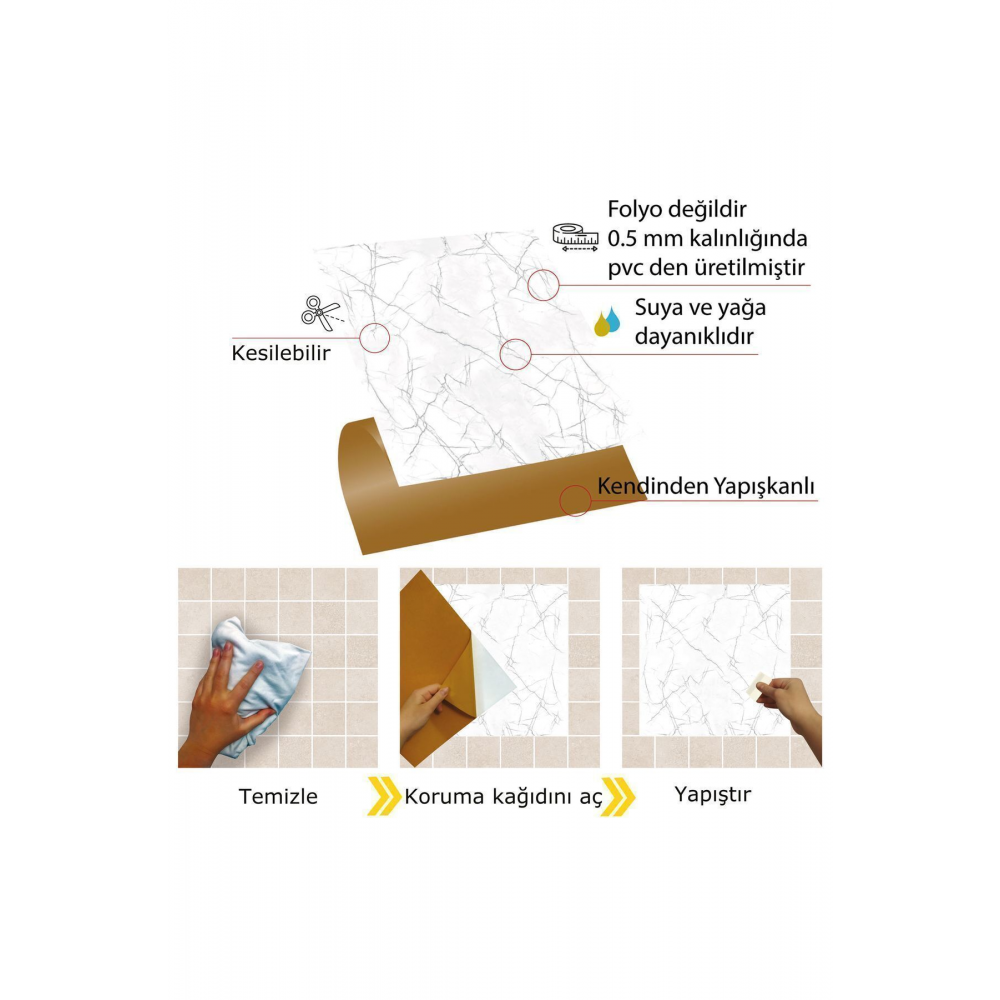 Kendinden Yapışkanlı Silver Mermer Desenli Pvc Karo 30x30 Cm (11 ADET) 1m2