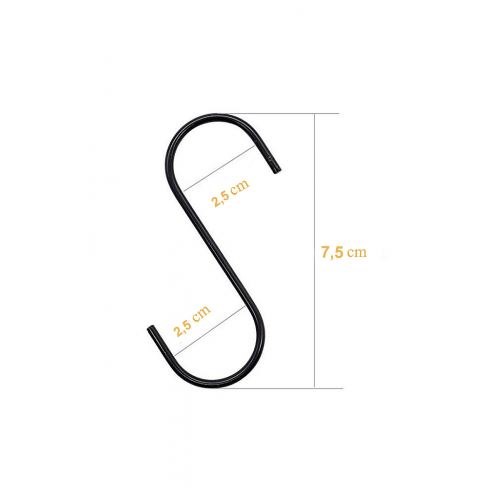 Kanca 7,5 Cm S Kanca Mutfak Kanca, Banyo Kanca Siyah Renk 10 Adet