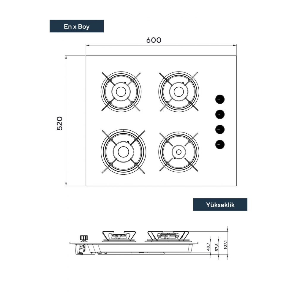 KO-40 TSHDF Siyah Oval Set Üstü Cam Ocak 8mm