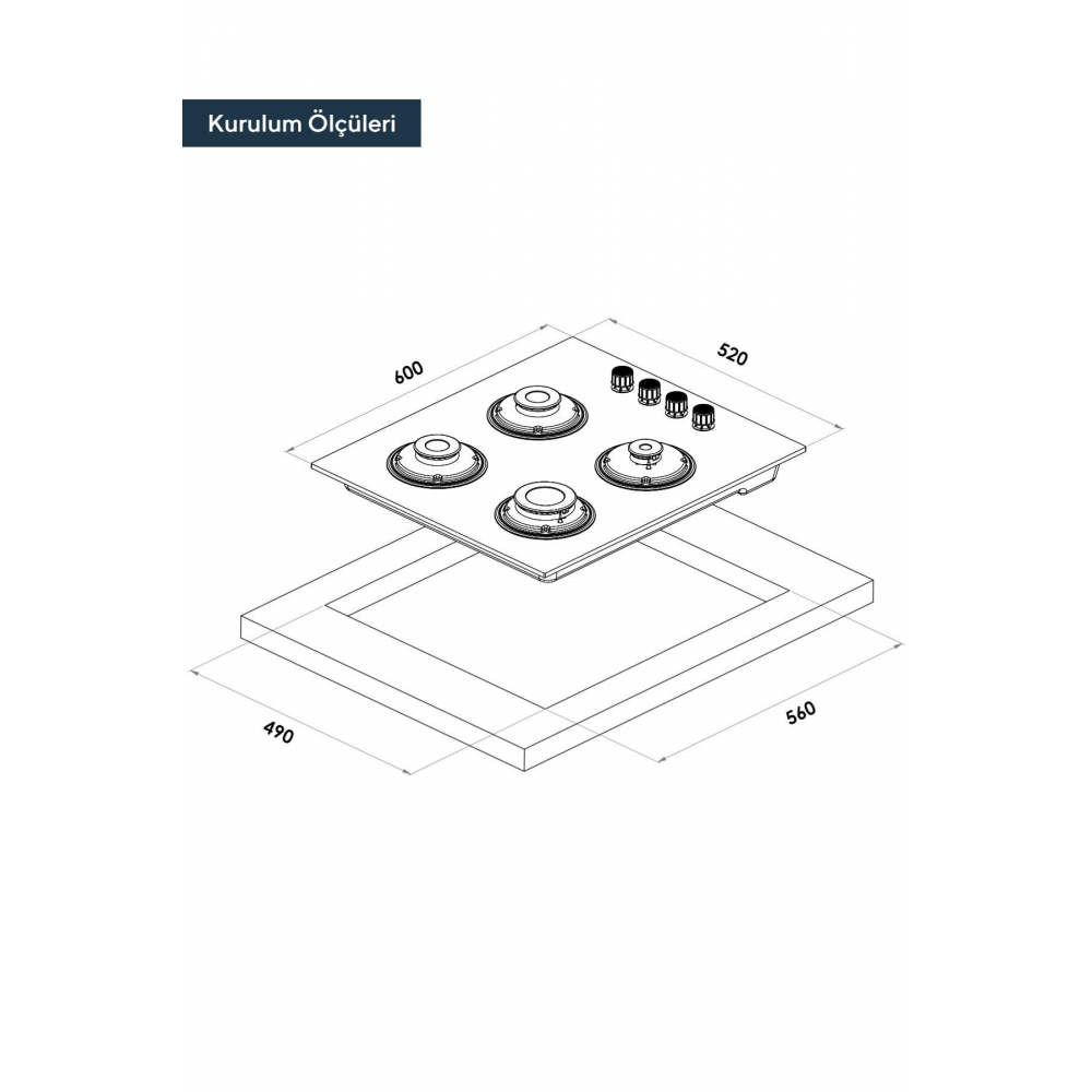 KO-40 TSHDF Siyah Oval Set Üstü Cam Ocak 8mm