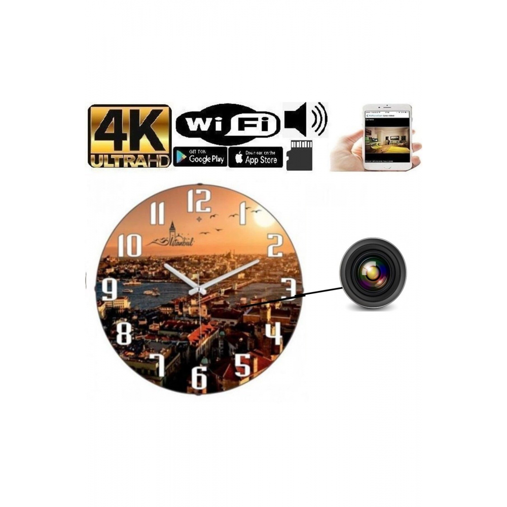 Duvar Saati Gizli Wifi Kamera 4k Canlı Izleme Ve Kayıt