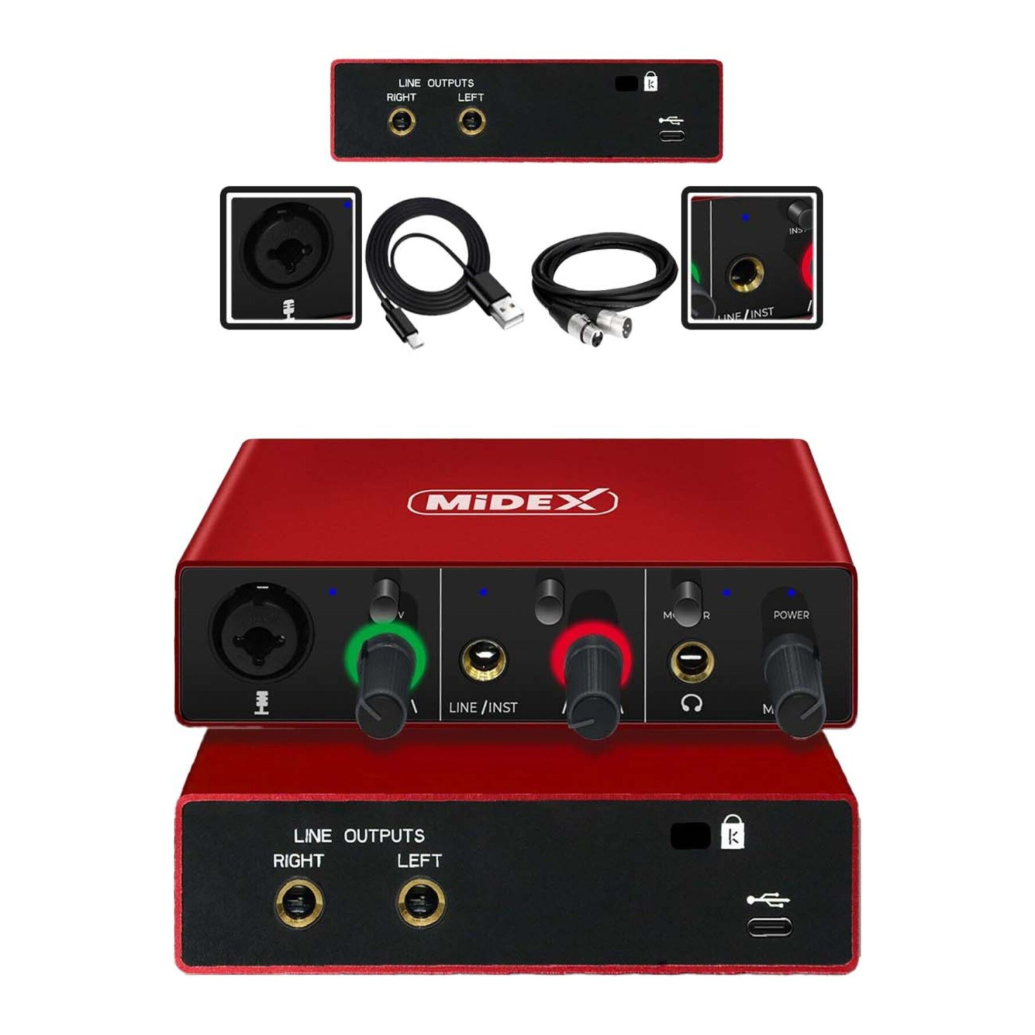 Midex Glx-500 Pro 2 Giriş 2 Çıkış Usb Stüdyo Ses Kartı (XLR KABLO HEDİYE)