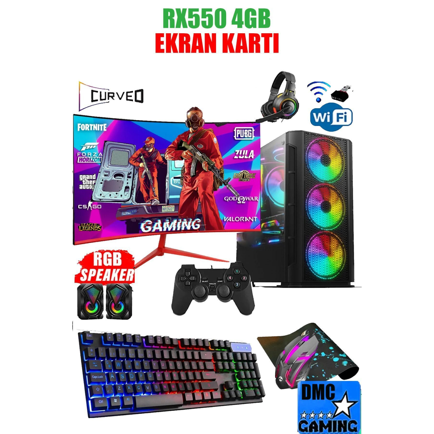 N10x ( Pubg,gta 5 ) I7-860,16gb,256gb Ssd,500gb Hdd,4gb Rx550,24''curved Masaüstü Oyuncu Bilgisayarı