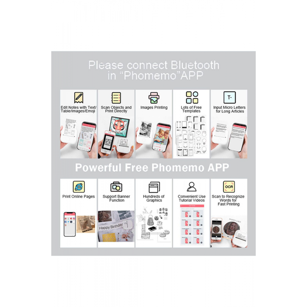 T02 Mini Yazıcı, Mavi, Sticker Yazıcısı, Öğrenciler İçin Eğitim Yardımcısı ( Türkiye Garantili)