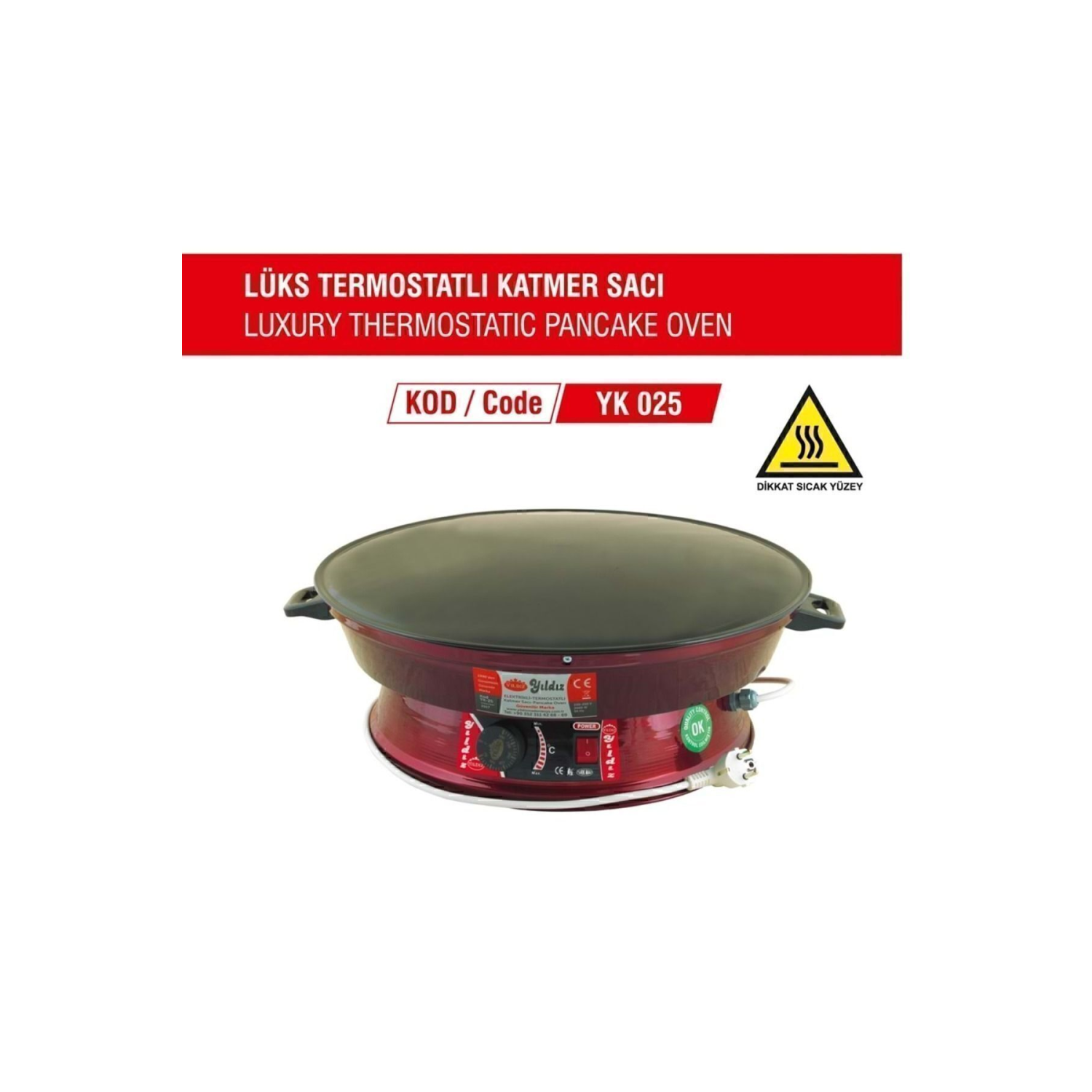 2000w Elektrikli Lüks Termostatlı 50 Cm Ekmek,gözleme,börek Ve Katmer Sacı