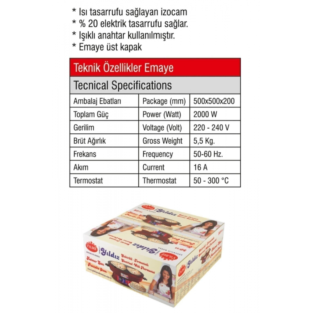 J-181 Yk-25 2000w Elektrikli Lüks Termostatlı 50 Cm Ekmek,gözleme,börek Ve Katmer Sacı