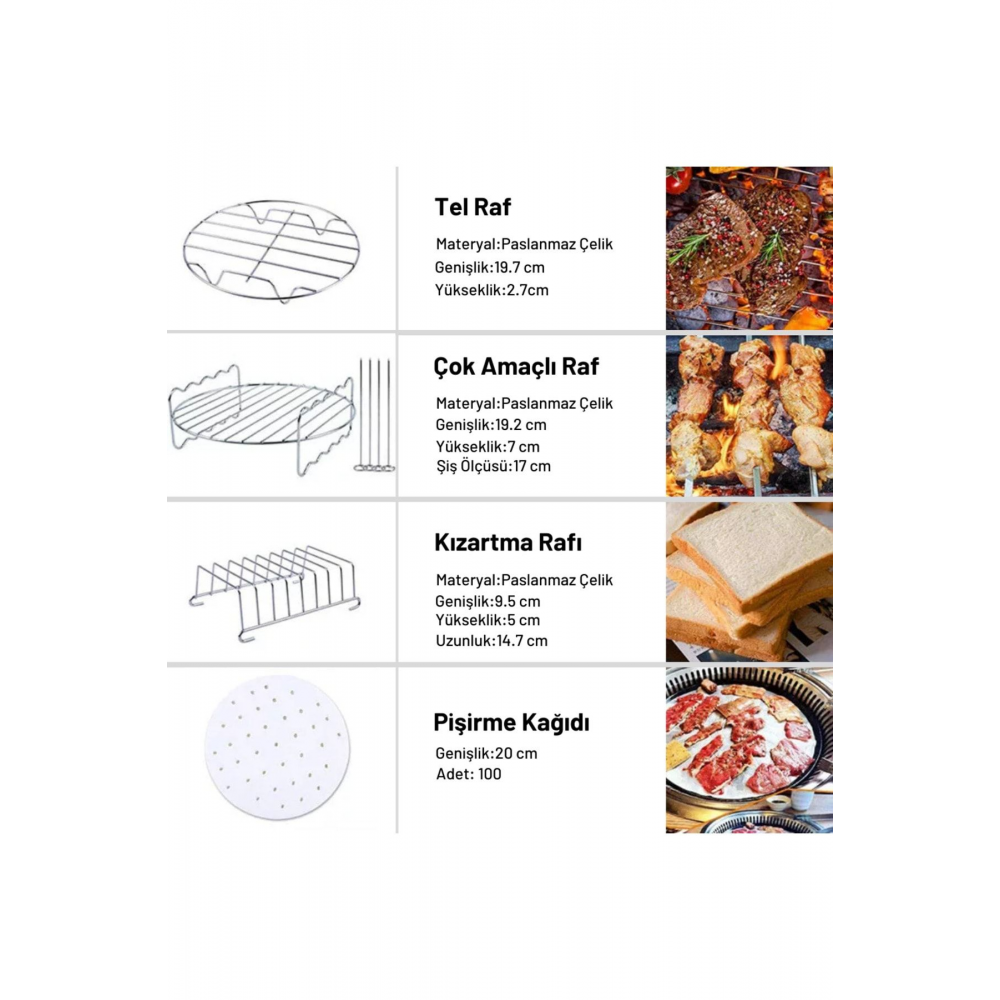 Xiaomi, Philips, Karaca, Arzum, Tefal, Kumtel Uyumlu Xl 8inç Airfryer 12'li Yedek Parça Seti