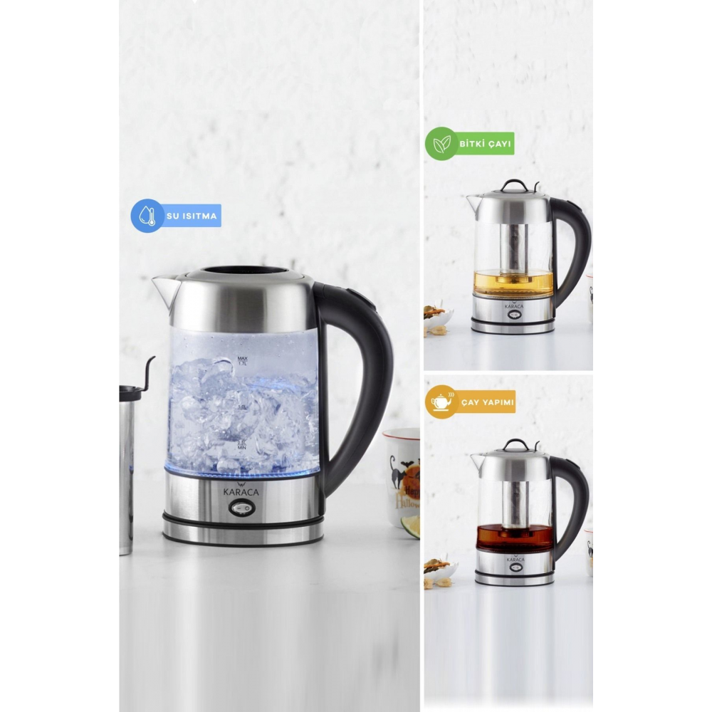 Cam Inox Bitki Çayı Makinesi Ve Su Isıtıcı Kettle 2202,led, Yüksek Borosilikat Gövde