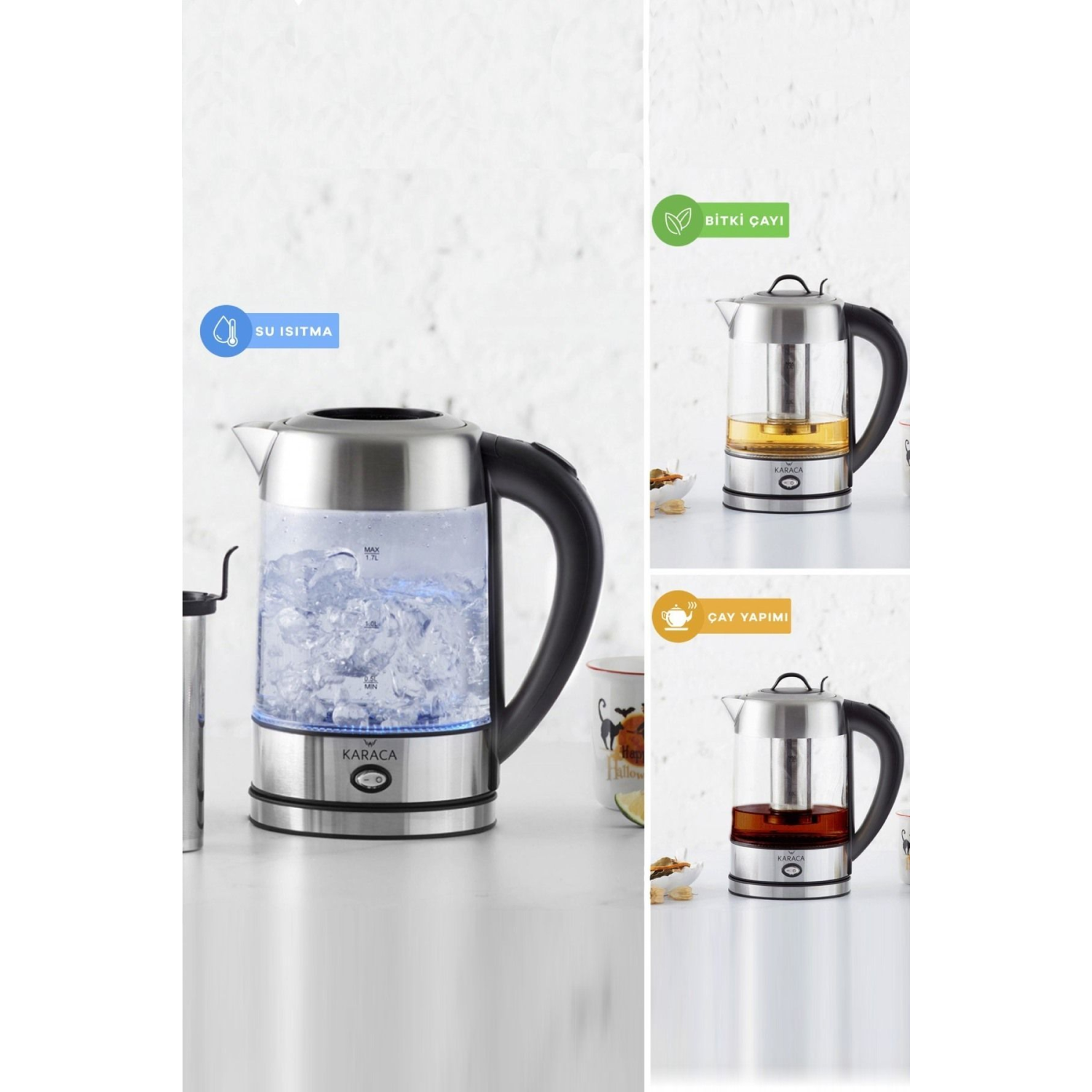 Cam Inox Bitki Çayı Makinesi Ve Su Isıtıcı Kettle 2202,led, Yüksek Borosilikat Gövde