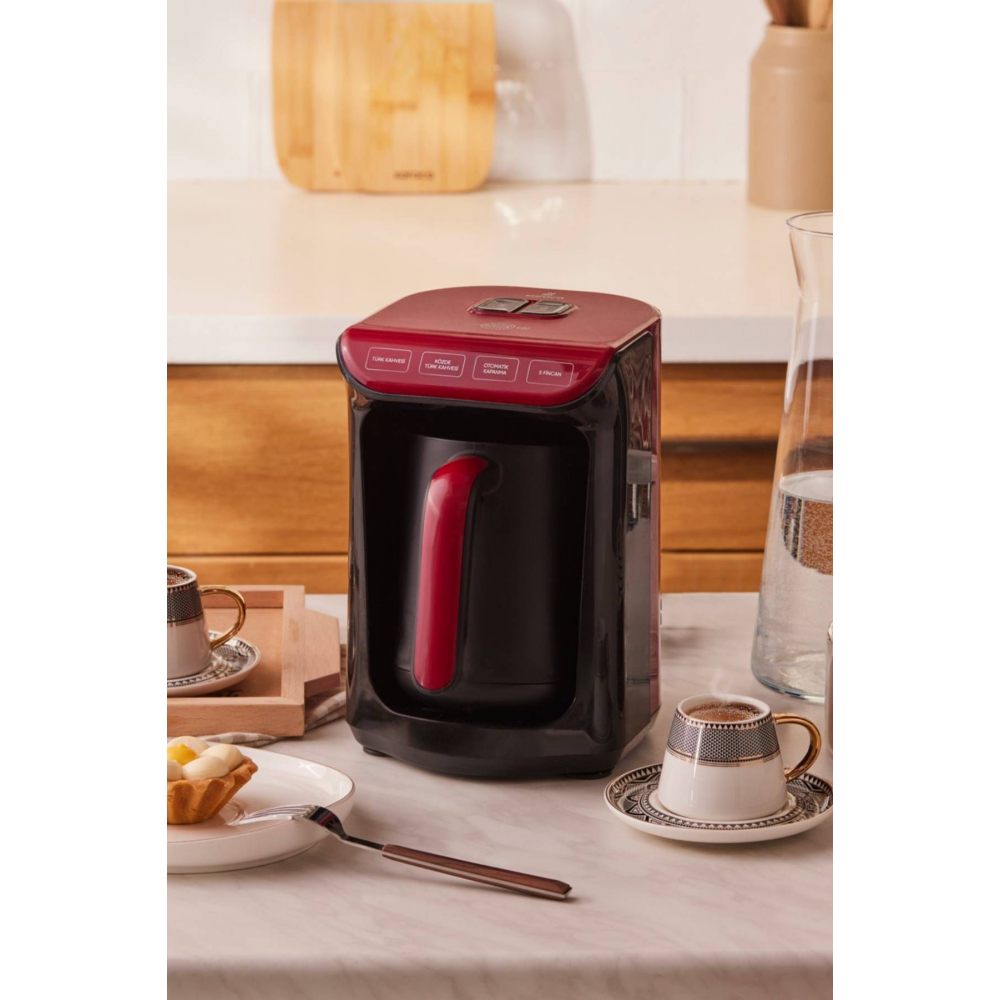 Hatır Közde Türk Kahvesi ve Türk Kahve Makinesi Kırmızı 5 Fincan Kapasiteli Bol Köpüklü