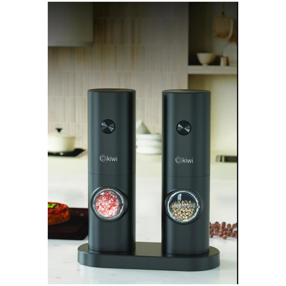 Pilli Işıklı Tuz Karabiber Değirmeni Otomatik Baharat Öğütücü 2li Paket (SİYAH) Kspg-4850