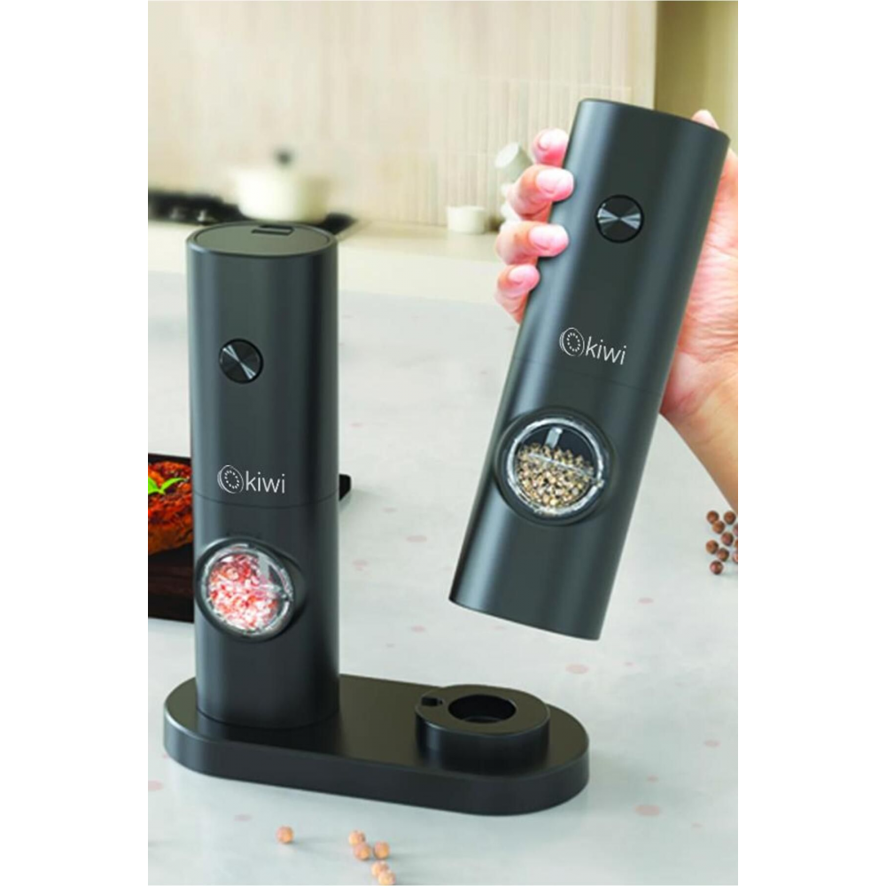 Pilli Işıklı Tuz Karabiber Değirmeni Otomatik Baharat Öğütücü 2li Paket (SİYAH) Kspg-4850