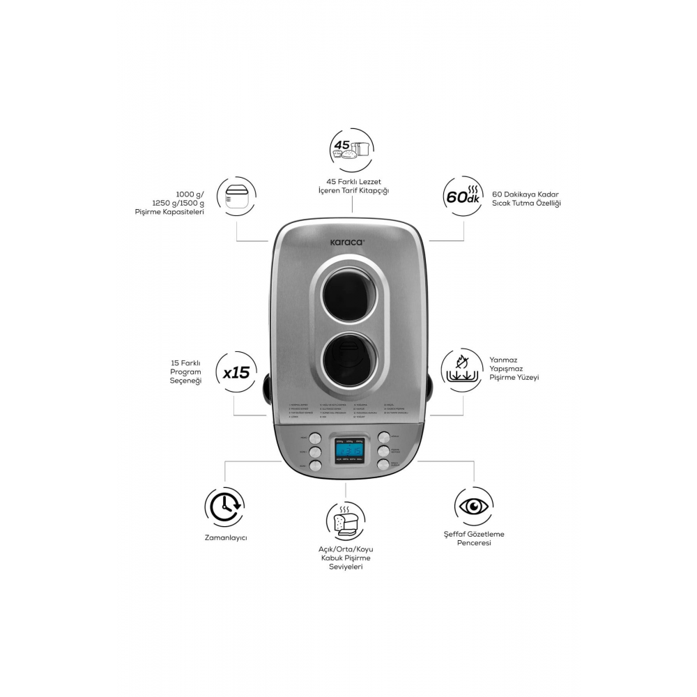 Bake XL Yoğurma, Reçel, Yoğurt, Ekmek Yapma Makinesi Inox, 1500 G, 45 Farklı Tarifli Kitapçık