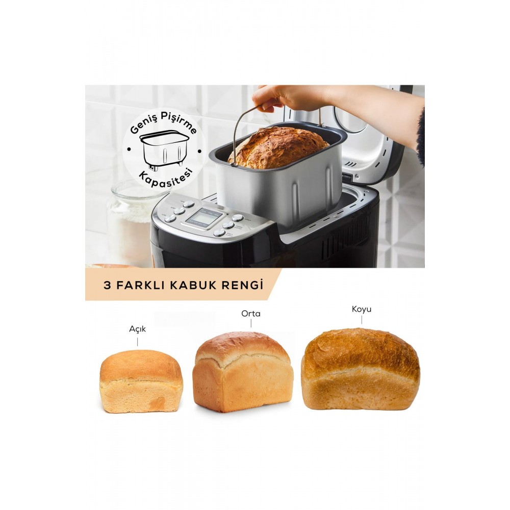 Bake XL Yoğurma, Reçel, Yoğurt, Ekmek Yapma Makinesi Inox, 1500 G, 45 Farklı Tarifli Kitapçık