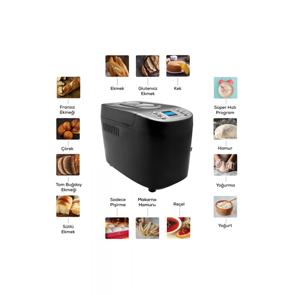 Bake XL Yoğurma, Reçel, Yoğurt, Ekmek Yapma Makinesi Inox, 1500 G, 45 Farklı Tarifli Kitapçık
