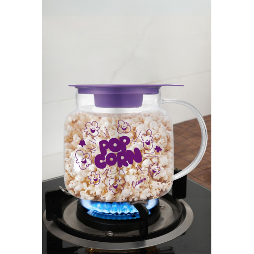 Lila Micro POPCORN Borosilikat Cam Mısır Patlatma Tenceresi ( Ocak Üstünde ve mikrodalga Uygundur)