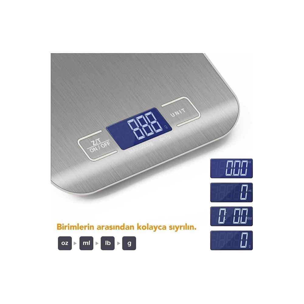 Lüx Dijital Mutfak Terazisi 5 Kg 1 gr Hassas Paslanmaz Çelik Pil Hediyeli