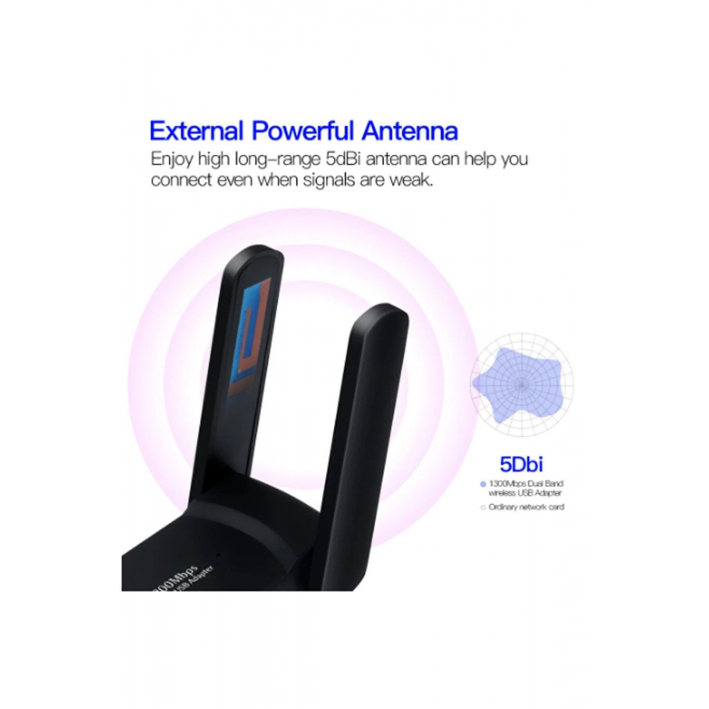 AC1300 Mbps Usb 3.0 Adaptör Çift Bantlı Kablosuz Wifi Alıcı