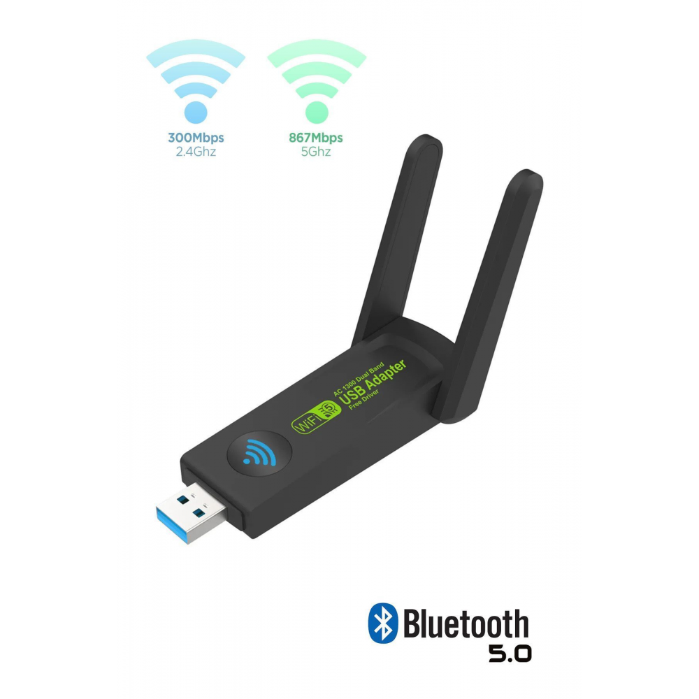 Bluetooth Özellikli Çift Antenli Ac1300 Mbps Dual(ÇİFT) Bant Usb 3.0 Adaptör Kablosuz Wifi Adaptörü