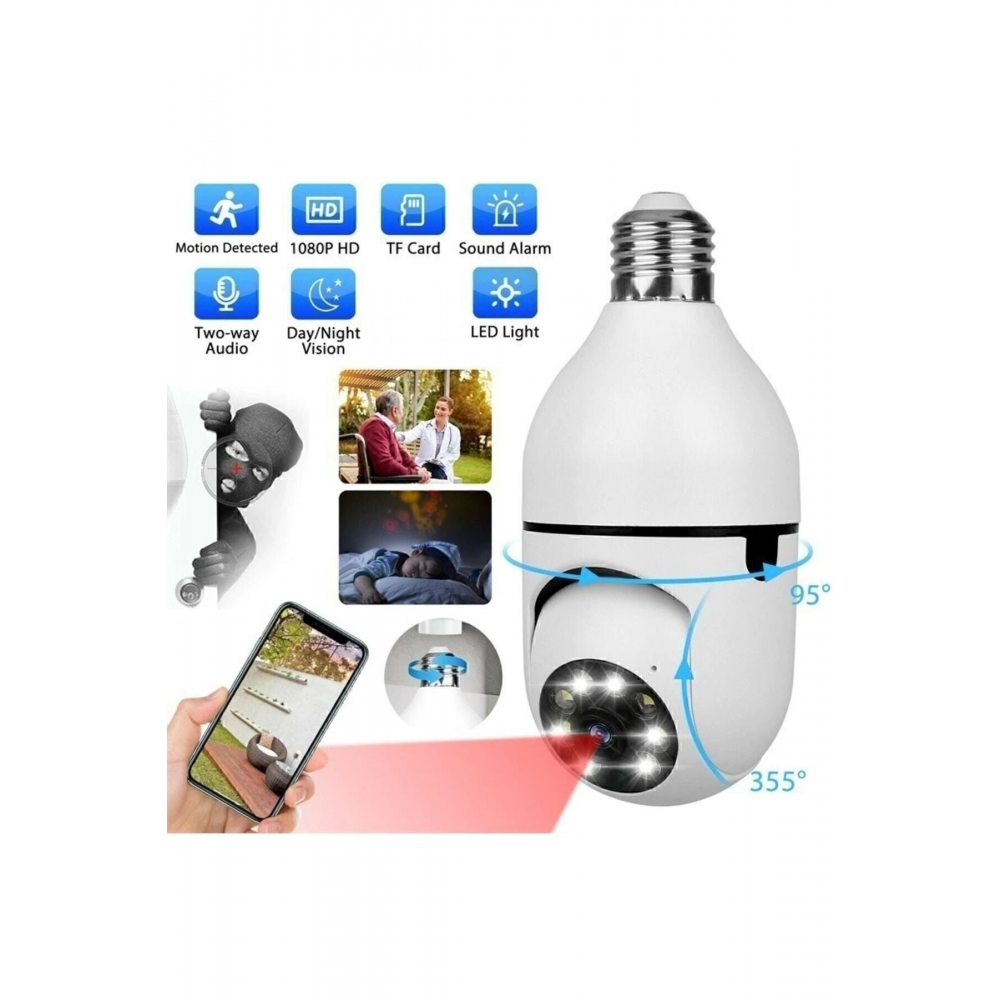 Gece Görüşlü 360 Derece Led Işık 1080p Wifi Kamera Kablosuz Panoramik Ev Güvenlik Kamersı