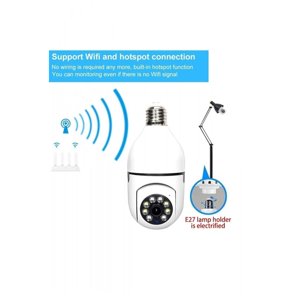 Gece Görüşlü 360 Derece Led Işık 1080p Wifi Kamera Kablosuz Panoramik Ev Güvenlik Kamersı