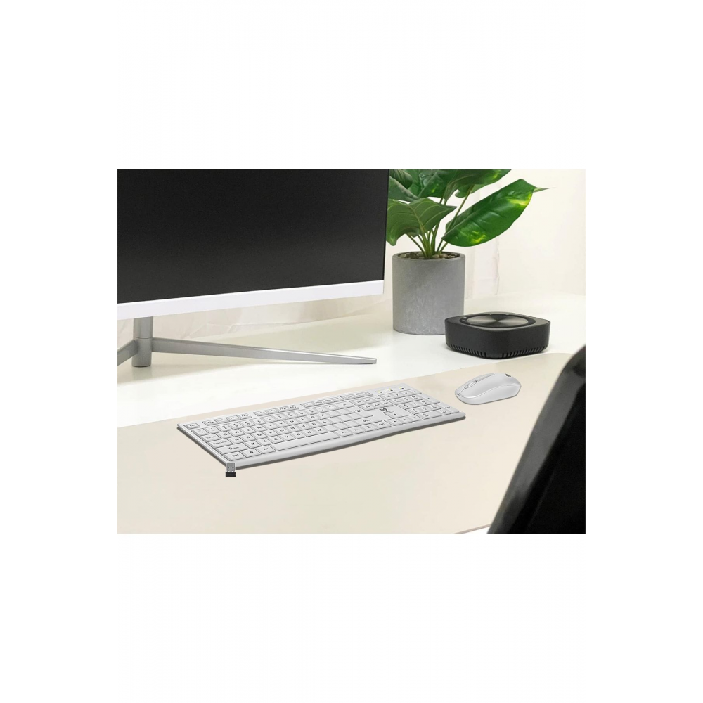 2.4 Ghz Wireless Kablosuz Sessiz Klavye Mouse Set 1600 Dpı Pilli Beyaz Pc Laptop Tv Uyumlu Türkçe Q