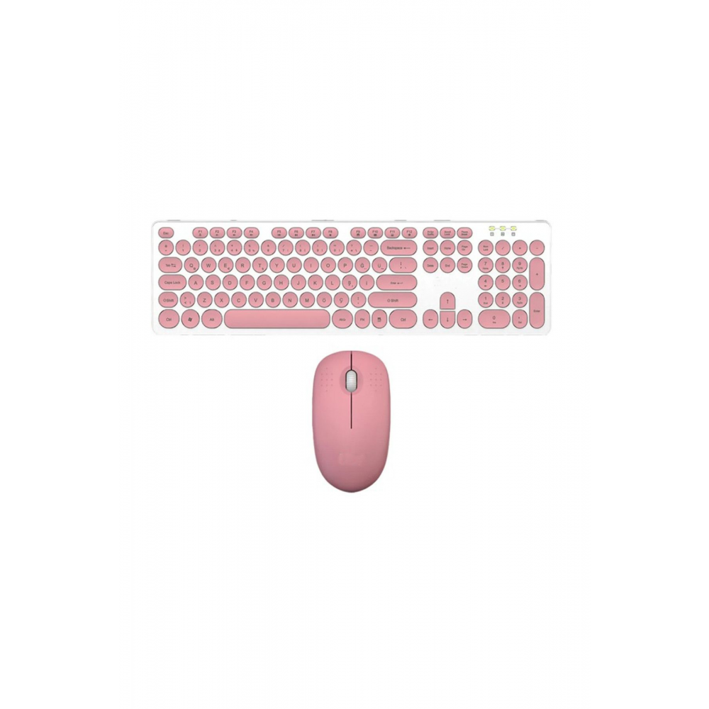 Kablosuz Klavye Mouse Seti Türkçe Q Klavye Sessiz Set Pembe