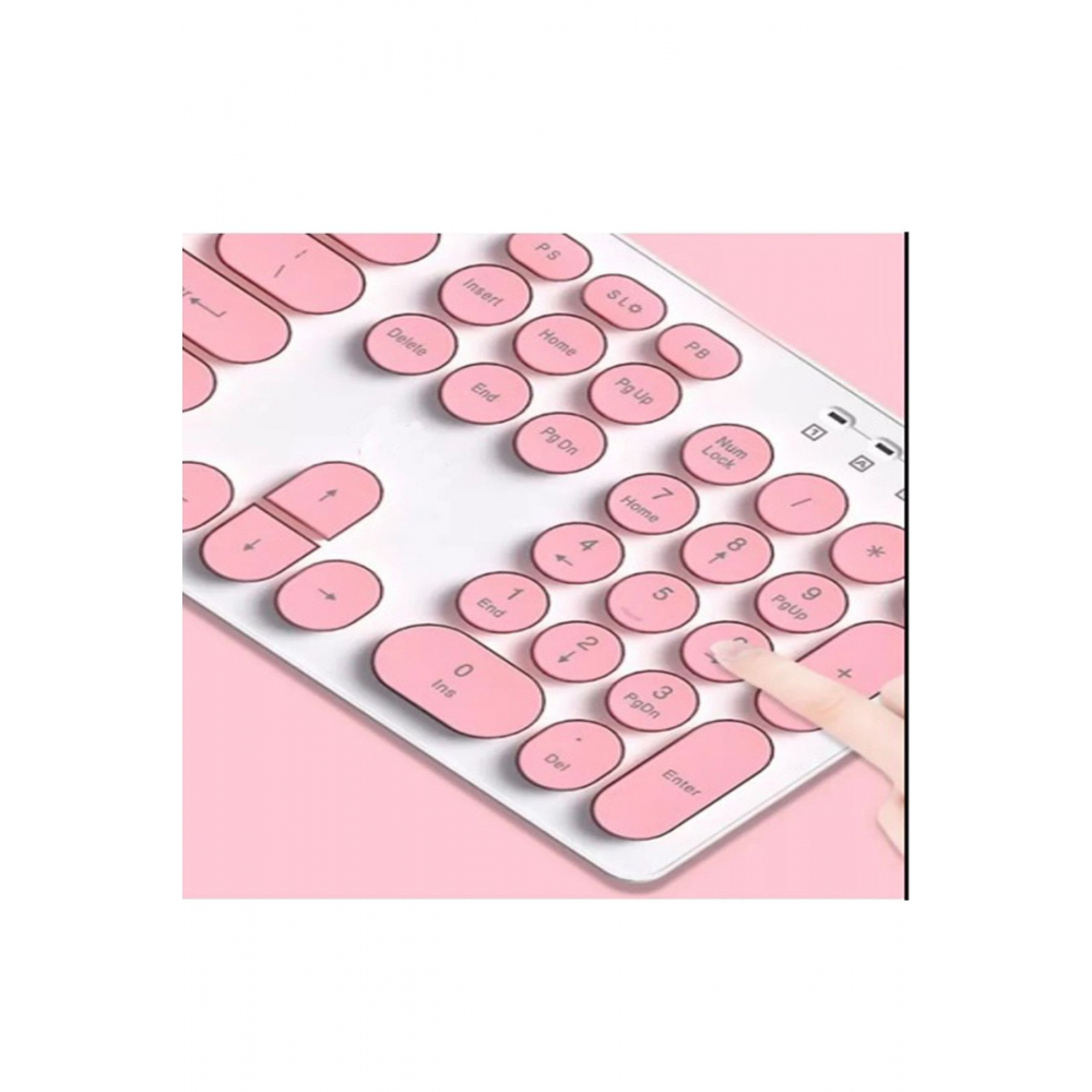 Kablosuz Klavye Mouse Seti Türkçe Q Klavye Sessiz Set Pembe