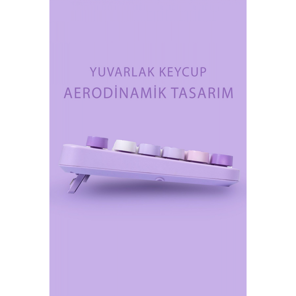 Renkli Tuşlu Kablosuz Mor Q Türkçe Klavye+Mouse Seti Uyumlu