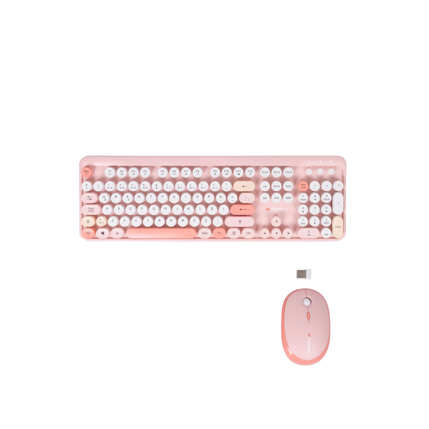 Renkli Tuşlu Kablosuz Pembe Q Türkçe Klavye+Mouse Seti