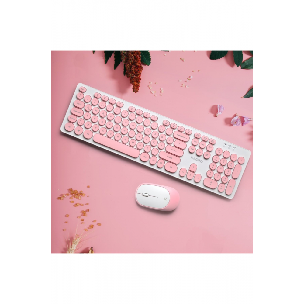 Retro Kablosuz Klavye & Mouse Set (pink)