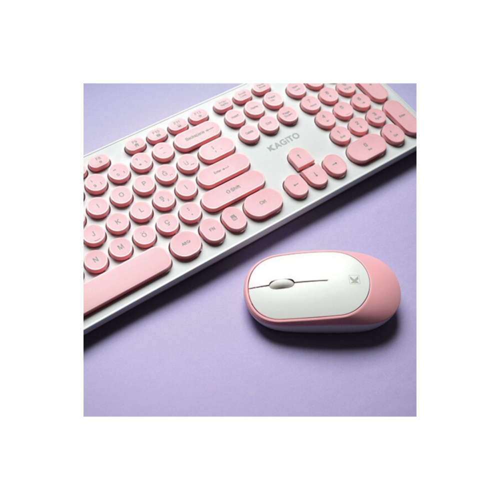 Retro Kablosuz Klavye & Mouse Set (pink)