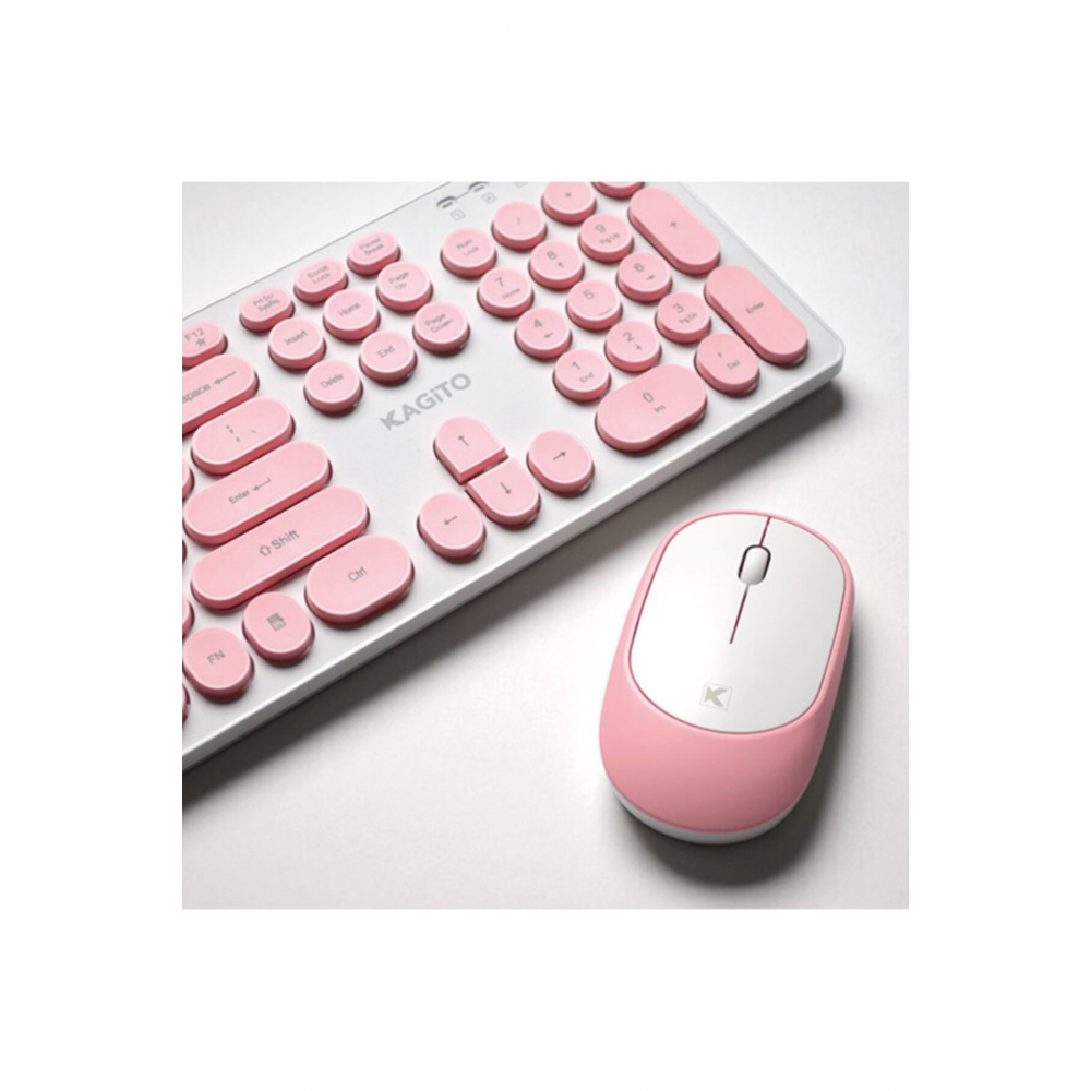 Retro Kablosuz Klavye & Mouse Set (pink)