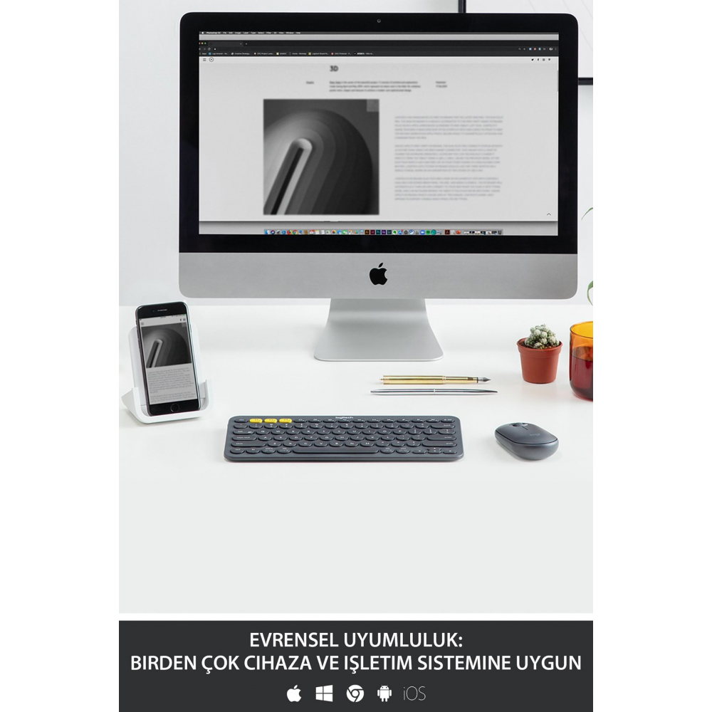 K380 Klavye Bluetooth Türkçe Multi-Device Kompakt Kablosuz Siyah