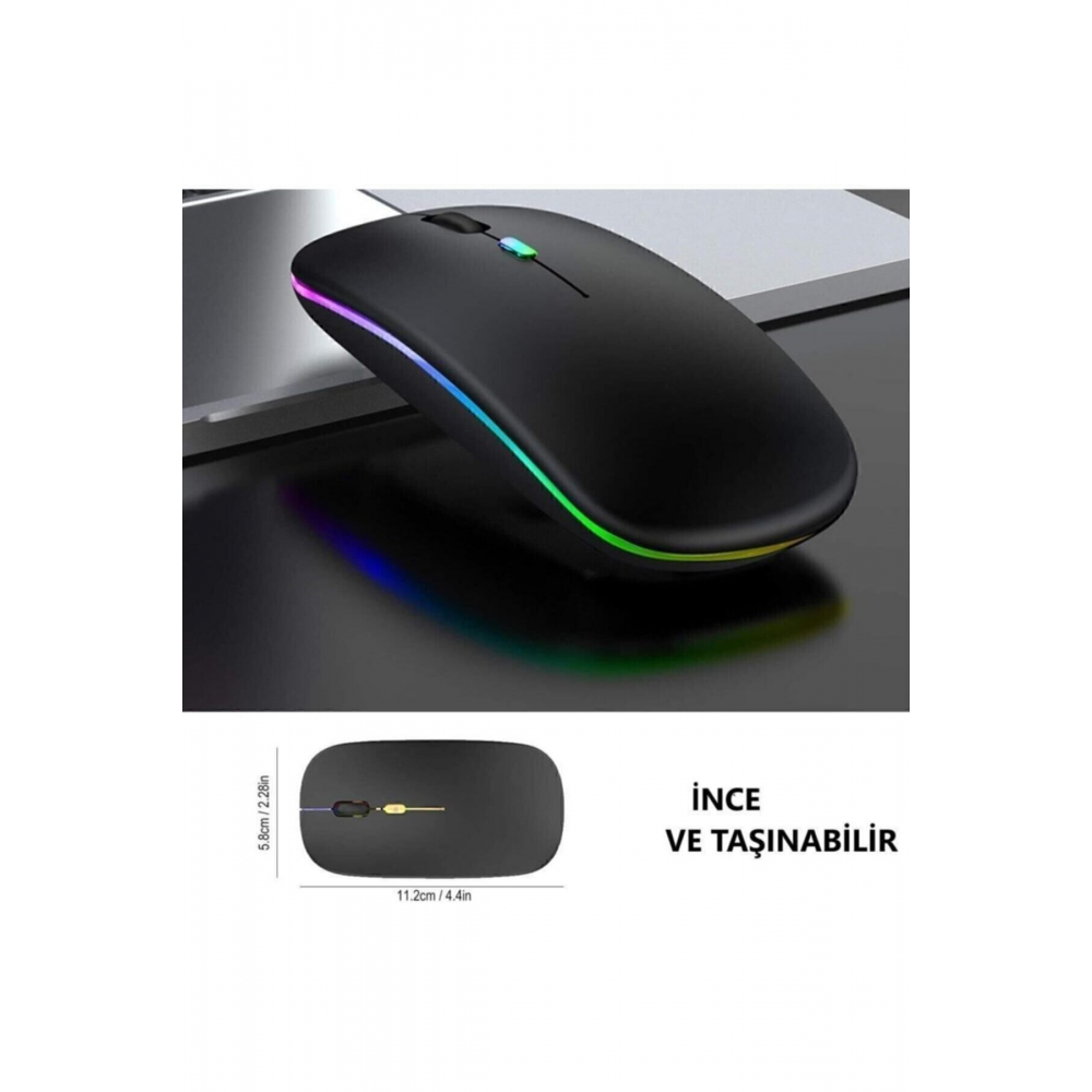 Kablosuz Fare Wireless Mouse 4 Tuşlu Renk Sessiz Şarj Edilebilir Dpı Kontrol