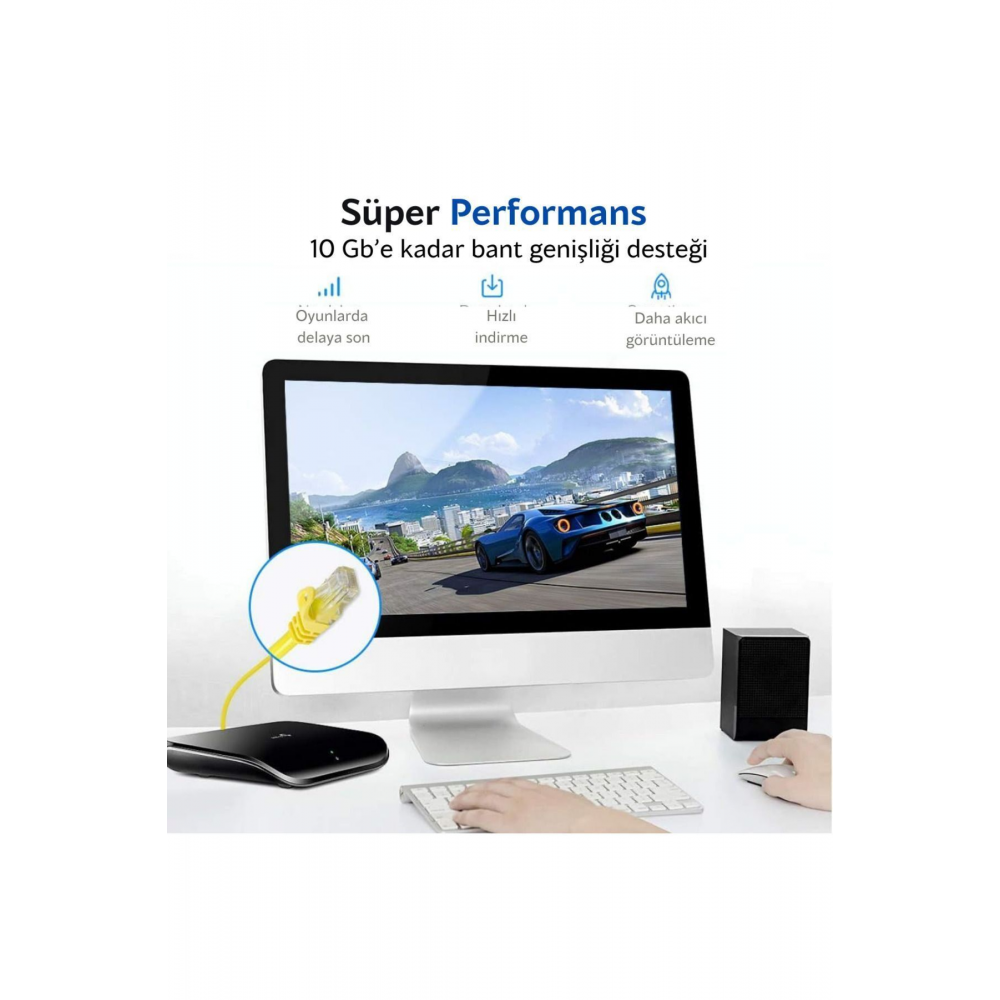 1m, 2m, 3m, 4m, 5m, 6m, 7m, 8m, 9m Ve 10 Metre Cat6 Sarı Ethernet Kablosu Modem Bilgisayar Internet