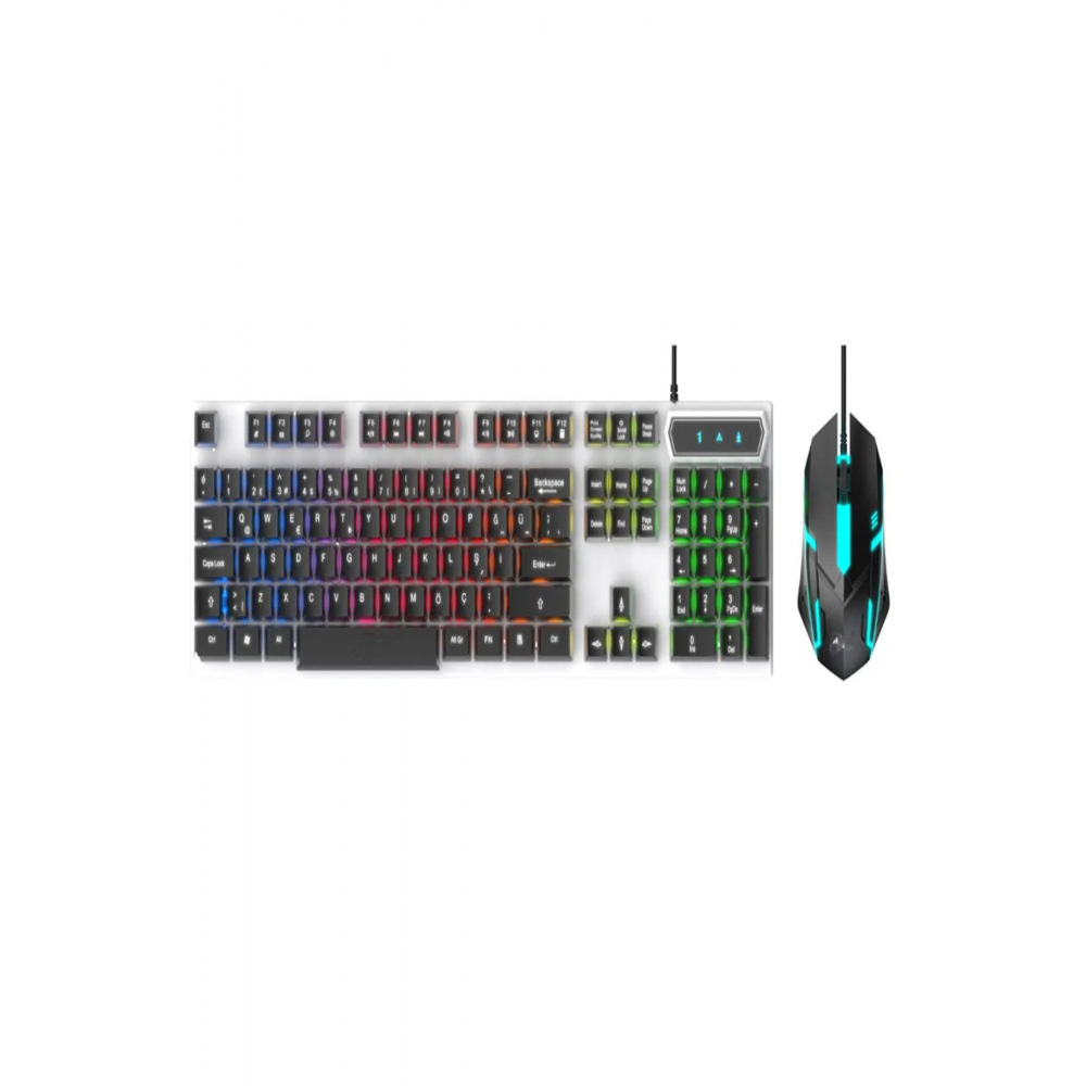 Led Işıklı Kablolu Gaming Klavye, Türkçe Q Oyuncu Klavyesi, Klavye Mouse Set