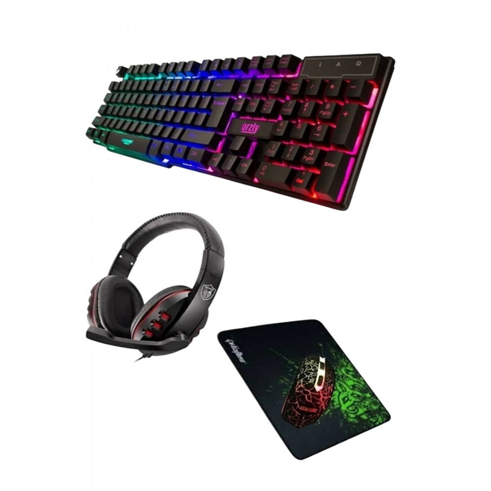 Oyuncu Klavye Mouse Mousepad Kulaklık Set