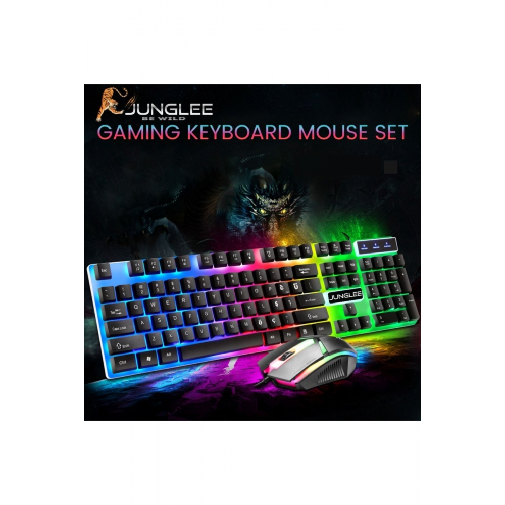Led Işıklı Oyuncu Klavye Mouse Seti Usb Girişli Kablolu J-1001