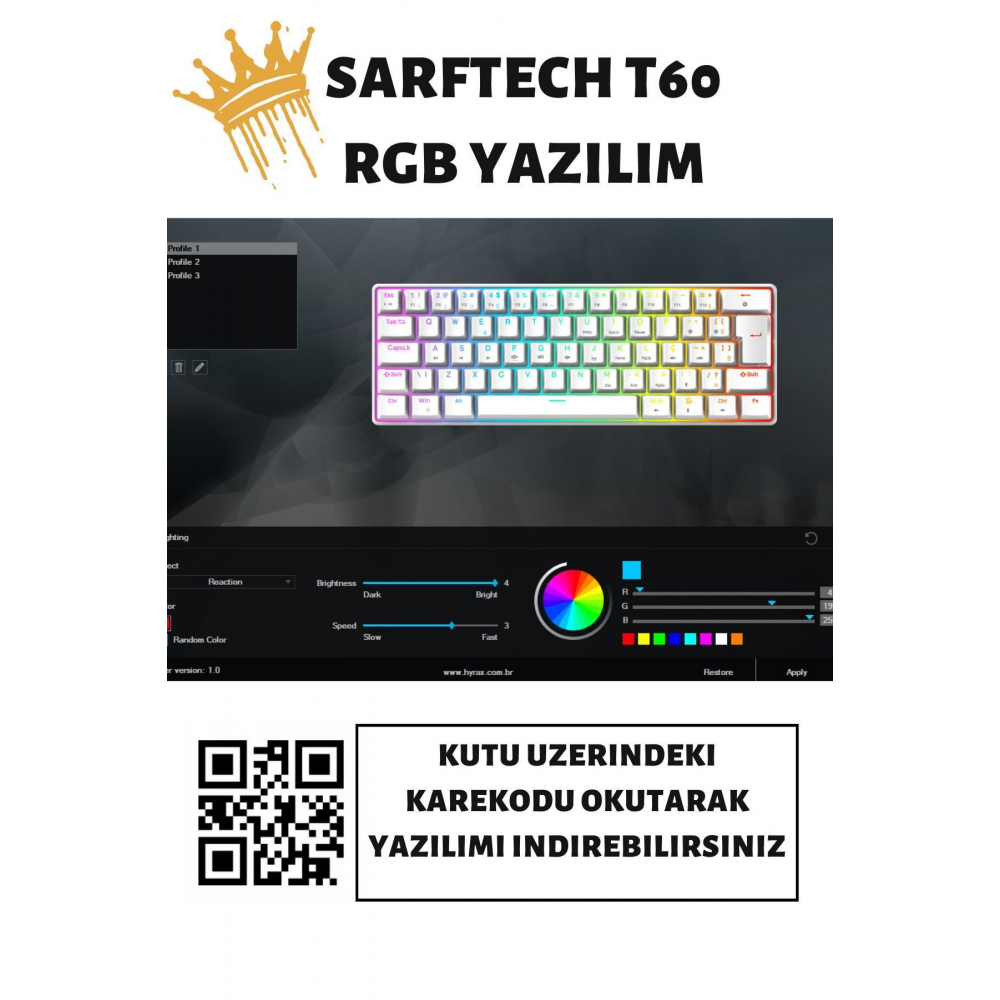 T60 Beyaz RGB Klavye Kablolu Gaming Oyuncu Klavyesi T60