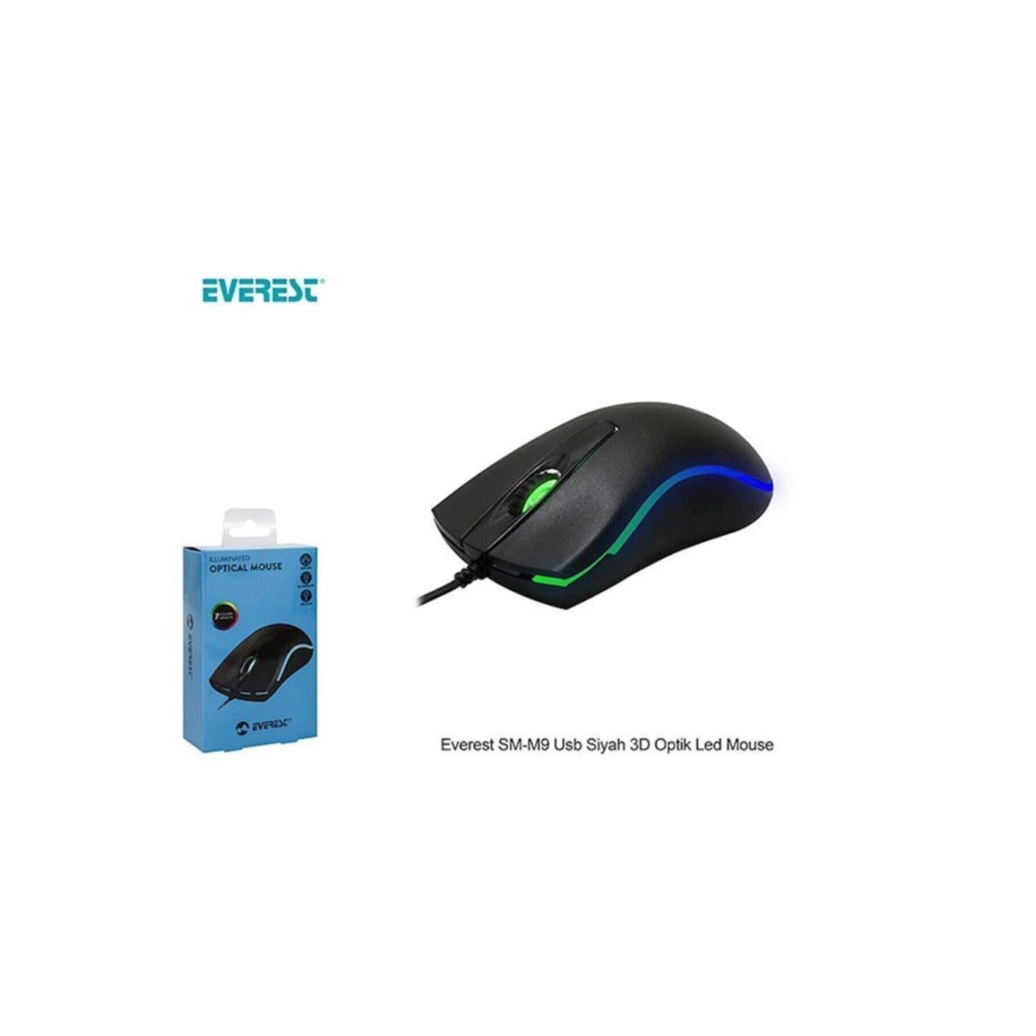 Sm-m9 Usb Siyah 3d Optik Led Mouse Kablolu