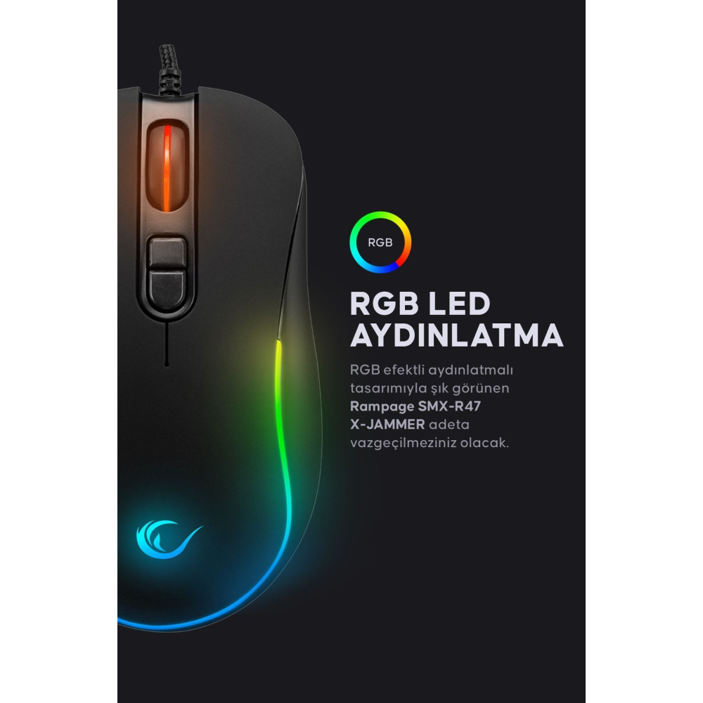 Smx-r47 X-jammer Usb Rgb Mouse Drag Click 7200 Dpi Gaming Mouse Oyuncu Mouse Makrolu Örgü Kablo