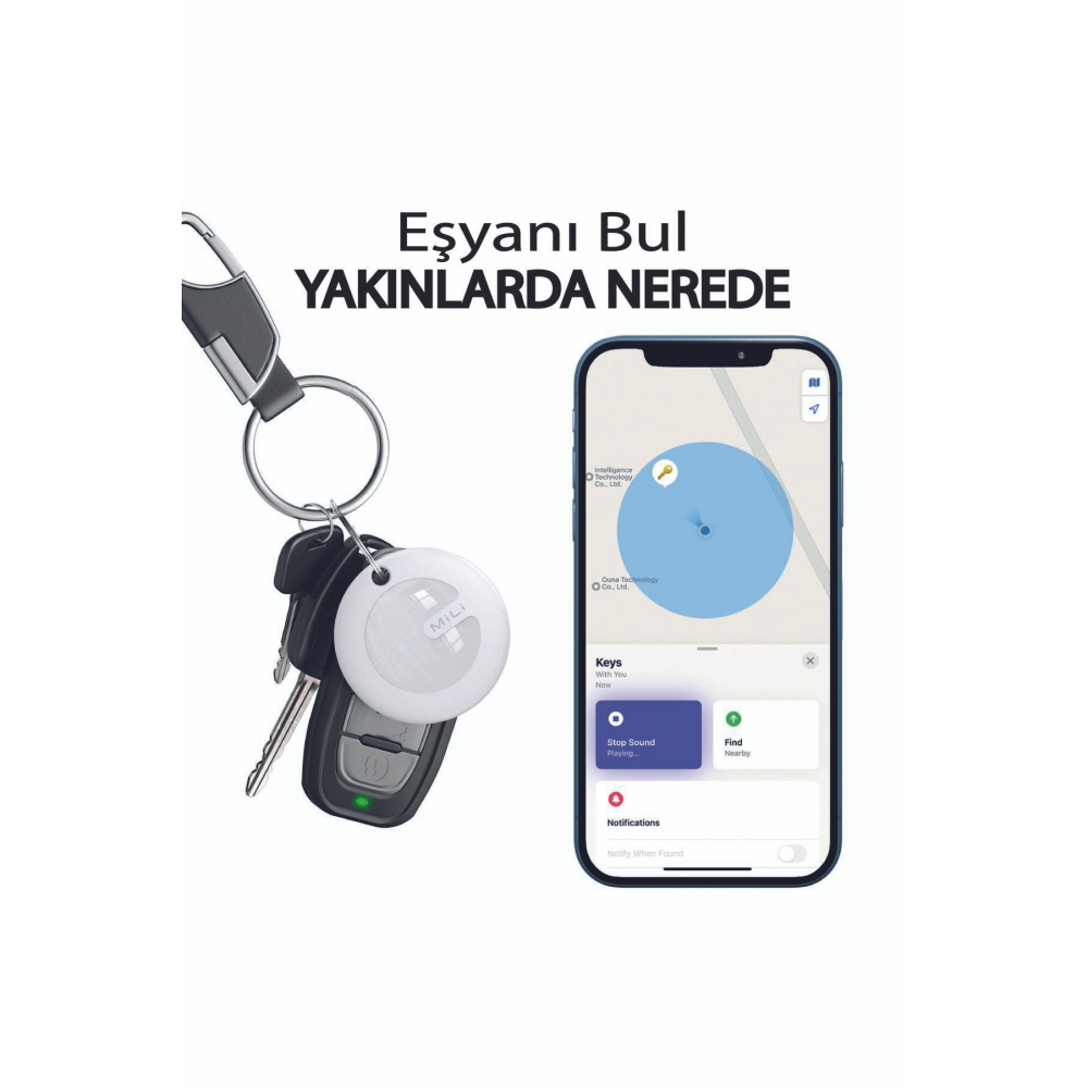 Mitag Airtag Apple Ile Uyumlu Apple Mfı Sertifikalı Akıllı Takip Cihazı Kılıfsız Beyaz