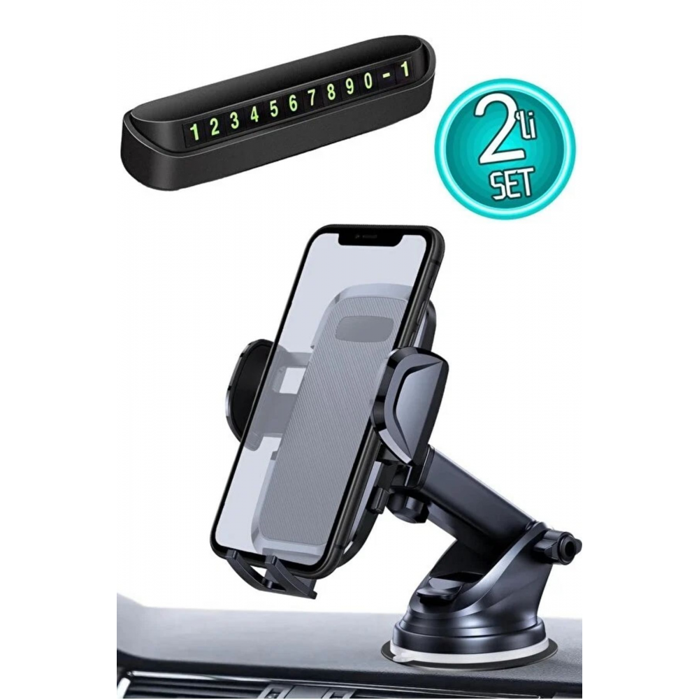 2li Set Araç Telefon Tutucu + Numaratör Torpido Cama Uygun Vantuzlu Araba Telefon Tutacağı