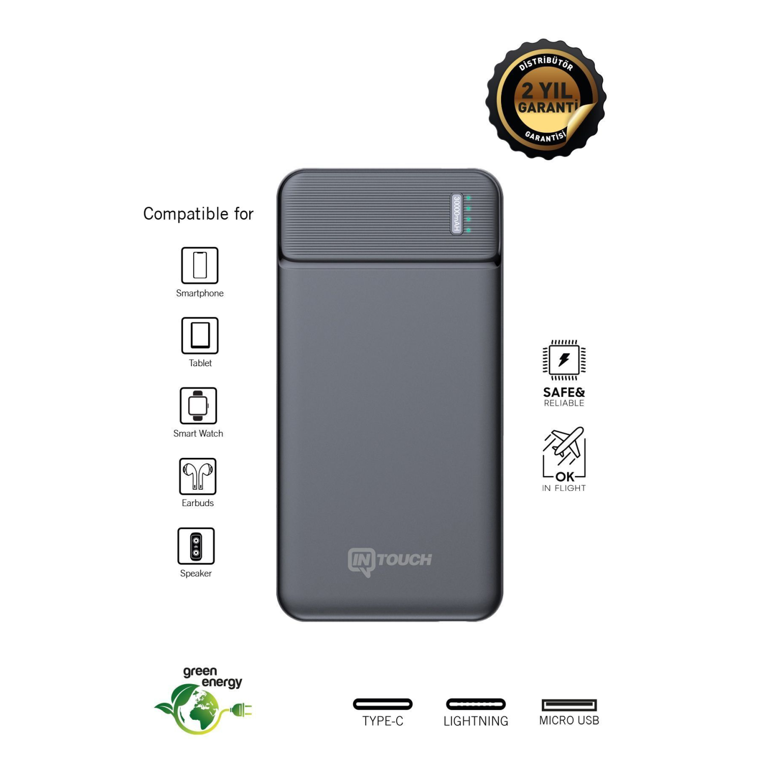 10.000 Mah Max-ın Slim Powerbank, Siyah Taşınabilir Şarj Cihazı Typec