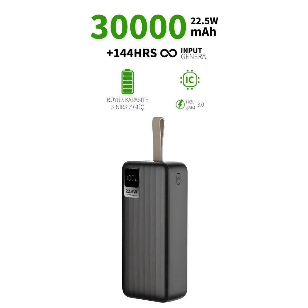 30000mAh 22.5W Hızlı Şarj LCD Ekran Lightning Type-C Micro USB Giriş Çıkış Taşınır KPG-310 Powerbank