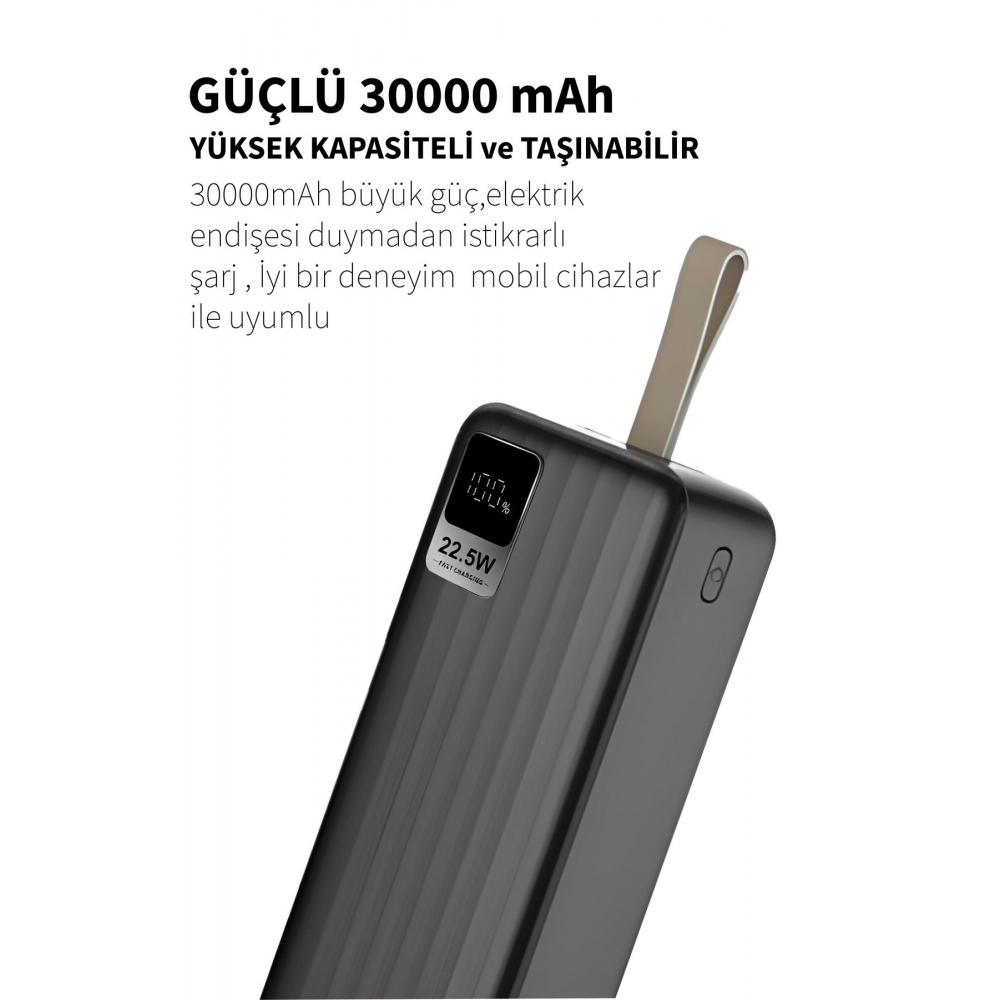 30000mAh 22.5W Hızlı Şarj LCD Ekran Lightning Type-C Micro USB Giriş Çıkış Taşınır KPG-310 Powerbank