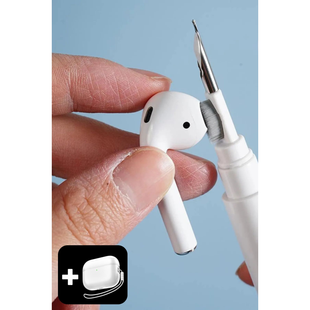 Pro 2.Nesil Uyumlu Şeffaf Premium Kulaklık Kılıfı, Kulaklık İpi ve 3'ü 1 Arada Temizleme Kalemi Seti