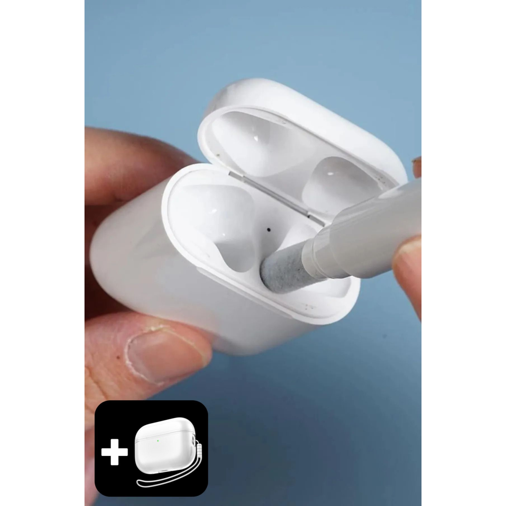 Pro 2.Nesil Uyumlu Şeffaf Premium Kulaklık Kılıfı, Kulaklık İpi ve 3'ü 1 Arada Temizleme Kalemi Seti