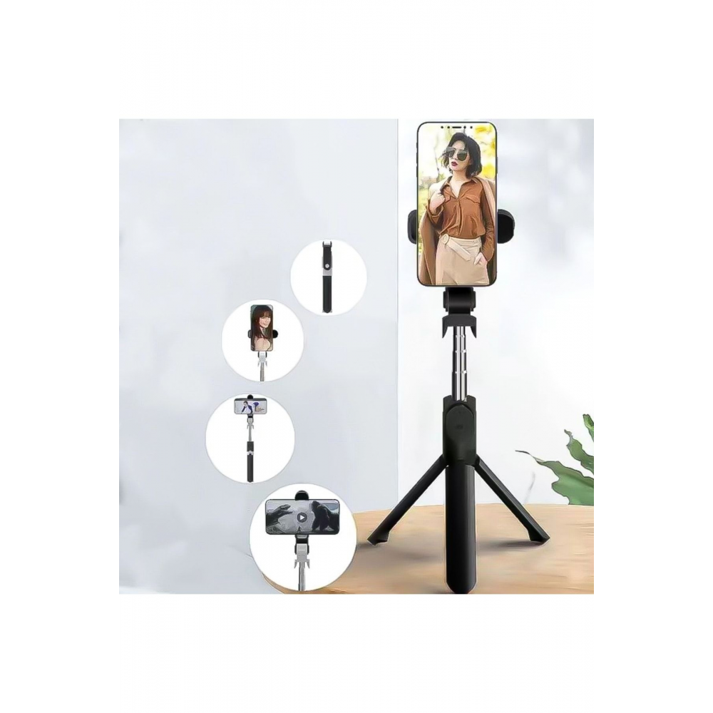 Düz Siyah/ Karışık Siyah-beyaz Bluetooth Kumandalı Selfie Çubuğu-monopod Telefon Tutucu